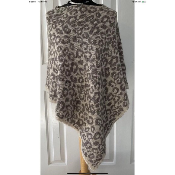 Nardi & Tagliaferri Mohair Wool Blend Leopard Print Poncho Sweater One Size - Picture 1 of 7
